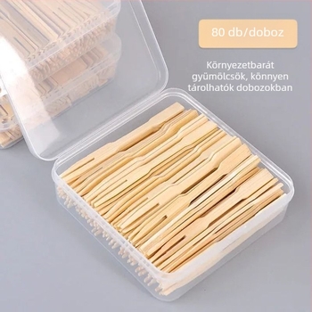 Bambuszból készült gyümölcsvillák, egyszer használatosak, kis méretűek gyerekeknek, otthoni tortákhoz és desszertekhez