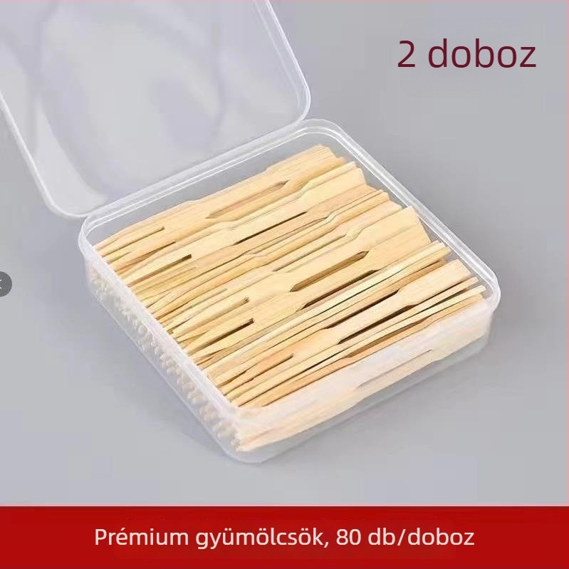 Bambuszból készült gyümölcsvillák, egyszer használatosak, kis méretűek gyerekeknek, otthoni tortákhoz és desszertekhez