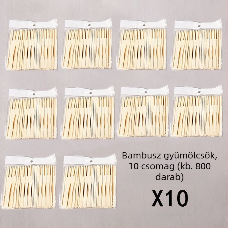 Bambuszból készült gyümölcsvillák, egyszer használatosak, kis méretűek gyerekeknek, otthoni tortákhoz és desszertekhez