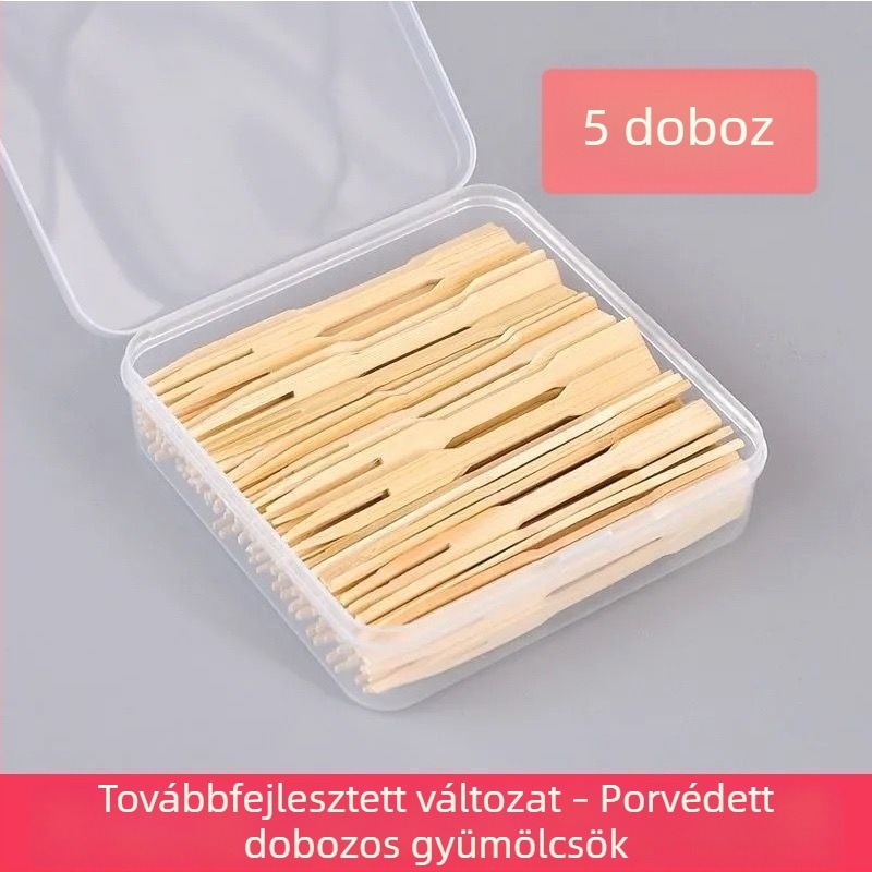 Bambuszból készült gyümölcsvillák, egyszer használatosak, kis méretűek gyerekeknek, otthoni tortákhoz és desszertekhez