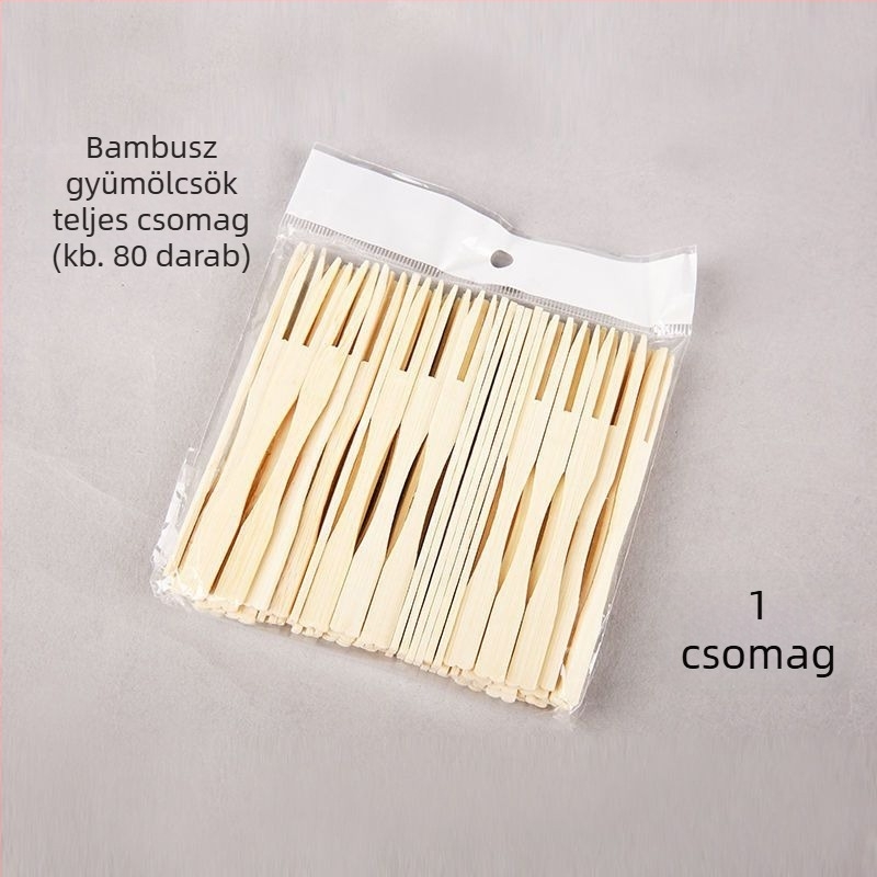 Bambuszból készült gyümölcsvillák, egyszer használatosak, kis méretűek gyerekeknek, otthoni tortákhoz és desszertekhez