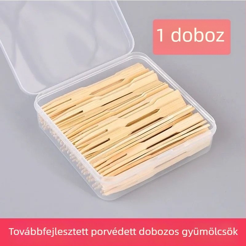 Bambuszból készült gyümölcsvillák, egyszer használatosak, kis méretűek gyerekeknek, otthoni tortákhoz és desszertekhez