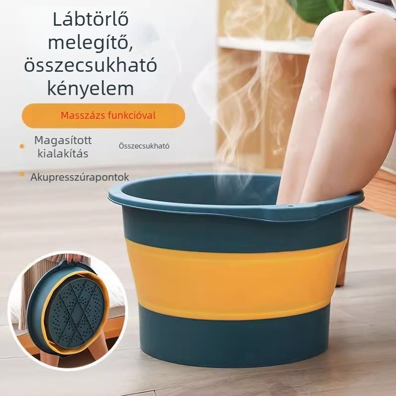 Összecsukható lábfürdő tál masszázs funkcióval, mély áztatáshoz, otthoni vagy utazási használatra, műanyag