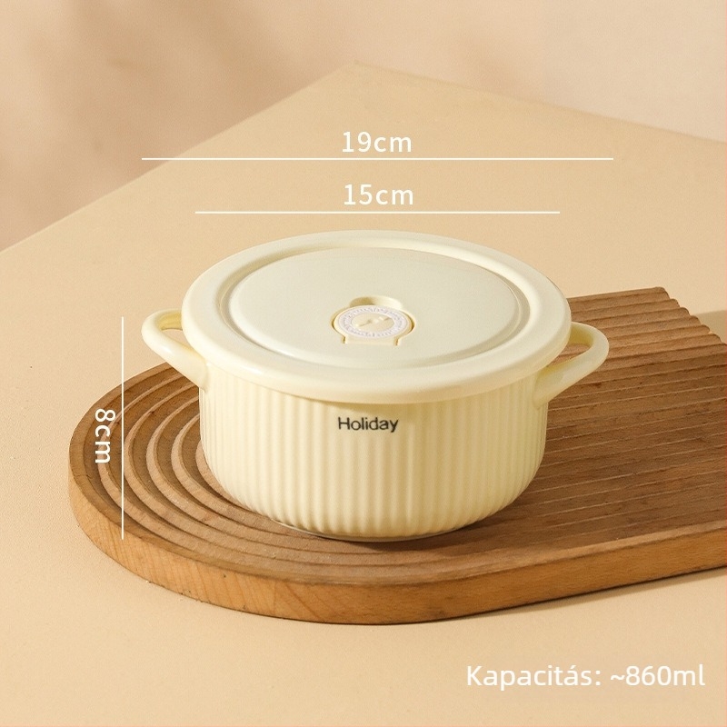 Kerámia ebédestál doboz fedéllel, zárt, mikróhullámú sütőbe tehető, 501-800 ml, kerek
