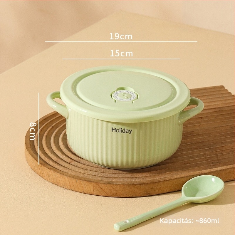 Kerámia ebédestál doboz fedéllel, zárt, mikróhullámú sütőbe tehető, 501-800 ml, kerek