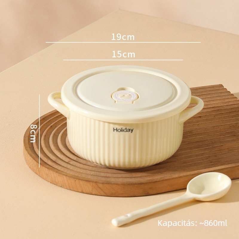 Kerámia ebédestál doboz fedéllel, zárt, mikróhullámú sütőbe tehető, 501-800 ml, kerek