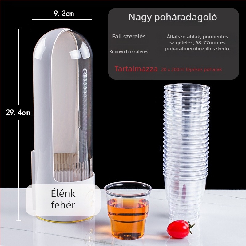Falra szerelhető pohártartó, műanyagból, fúrás nélkül, porvédett, kapacitás 500