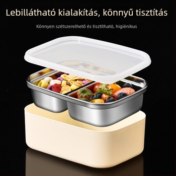 Hőszigetelt ebédes doboz 304 rozsdamentes acélból, felosztott rekeszekkel, mikróhullámú sütőben használható és zárható
