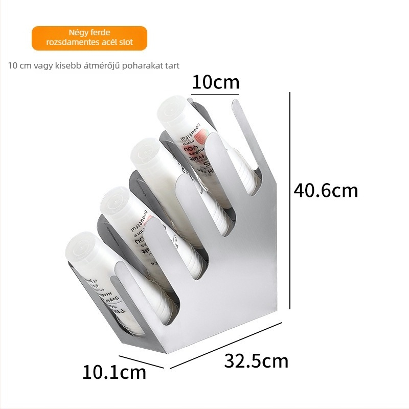 Rozsdamentes acél pohártartó állvány — vastagított kivitel, modern minimalist stílus, súly 3 kg