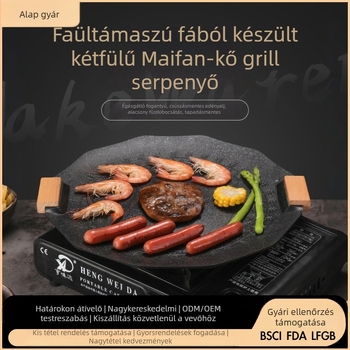 Koreai stílusú Maifanite grill tálca, vasból, kör alakú, hordozható és tapadásmentes, 2 kg, préstechnológia, prémium