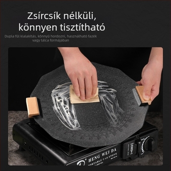 Koreai stílusú Maifanite grill tálca, vasból, kör alakú, hordozható és tapadásmentes, 2 kg, préstechnológia, prémium