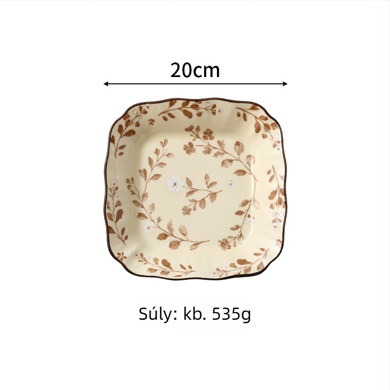 Porcelánból készült tál- és tányérkészlet virágos alglazúrral, mikrózható, kerek forma, friss stílus, logó testreszabás