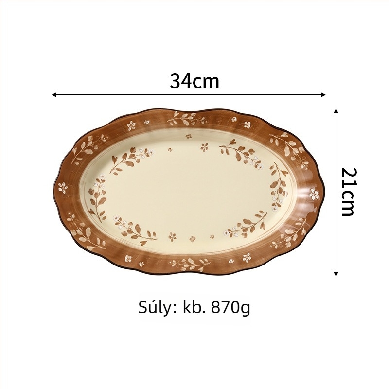 Porcelánból készült tál- és tányérkészlet virágos alglazúrral, mikrózható, kerek forma, friss stílus, logó testreszabás