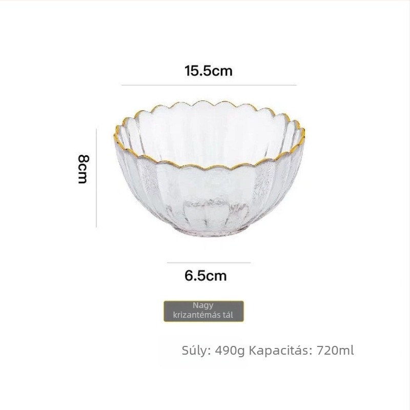 Üveg tányér és tál készlet virágpetál alakú, csíkos mintázat, tartalmaz gyümölcs- és desszerttányért, hőálló üveg