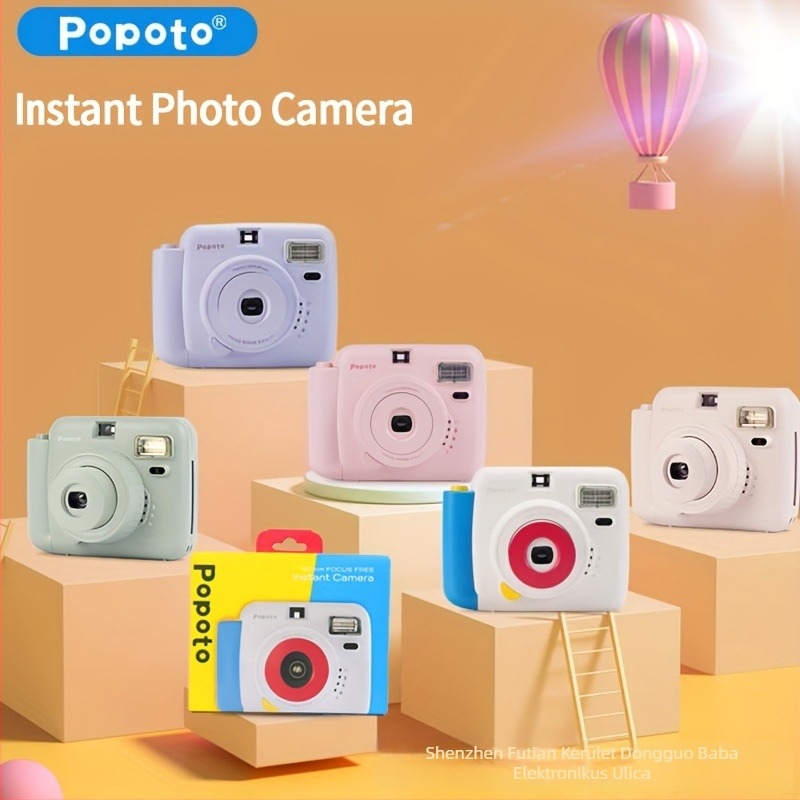 POPOTO MINI Polaroid-stílusú zsebnyomtató — 2024-es bevezetés, PC-ház, 3 órás akkumulátor-üzemidő, tartozékok: doboz, kézikönyv, 2 akkumulátor és nyakpánt