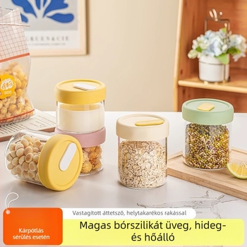 Magas hőálló üvegből készült ebédes doboz – mikrohullámú sütőben használható, hermetikus zárás, kör alakú