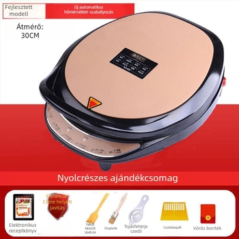 Elektromos sütőserpenyő, kétoldalas fűtés, 1200–1500W, gombos vezérlés, sütési funkció
