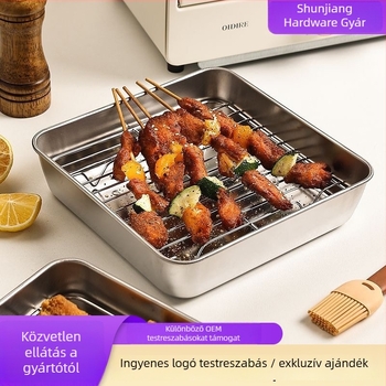 Rozsdamentes acél négyszögletes leeresztőtálca hálóval, megerősített kivitel, légsütőhöz