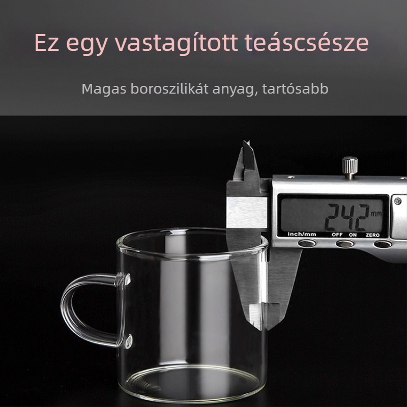 Fogantyúval, hőálló boroszilikát üvegből készült teáscsésze, két darabos készlet, kézzel égetett