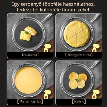 Serpenyő, 316 nem mágneses rozsdamentes acél, tapadásmentes, többszörös alsó réteg, mélység 2 cm, súly 1 kg