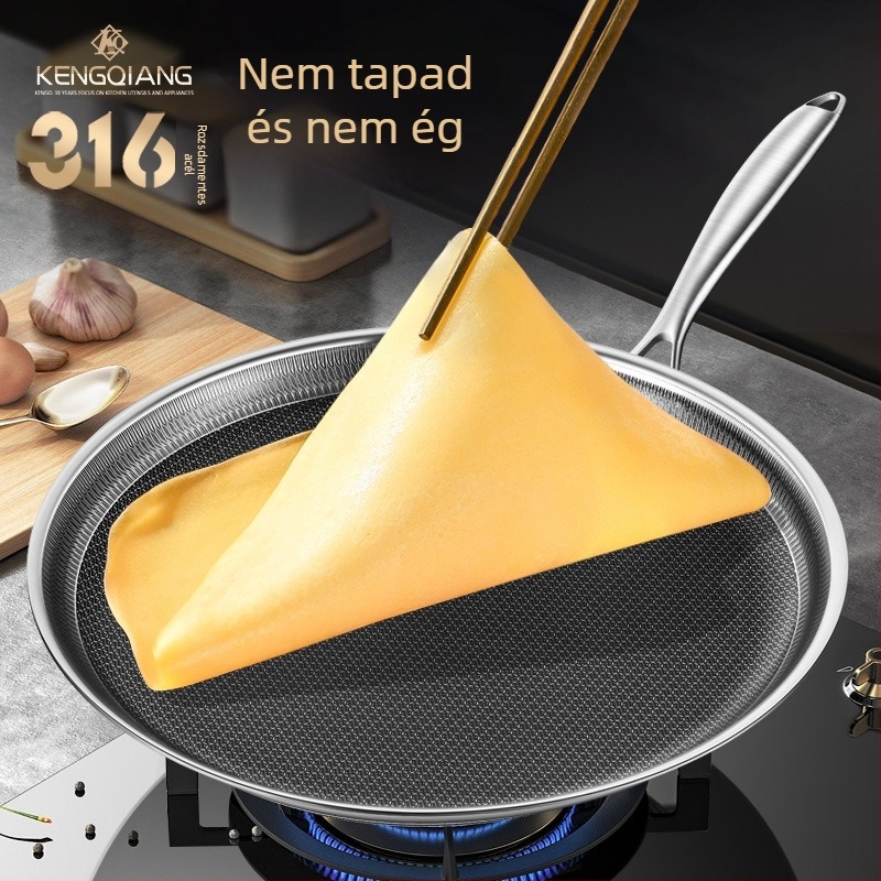 Serpenyő, 316 nem mágneses rozsdamentes acél, tapadásmentes, többszörös alsó réteg, mélység 2 cm, súly 1 kg