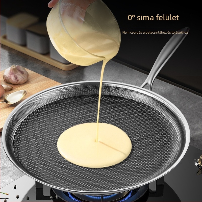 Serpenyő, 316 nem mágneses rozsdamentes acél, tapadásmentes, többszörös alsó réteg, mélység 2 cm, súly 1 kg