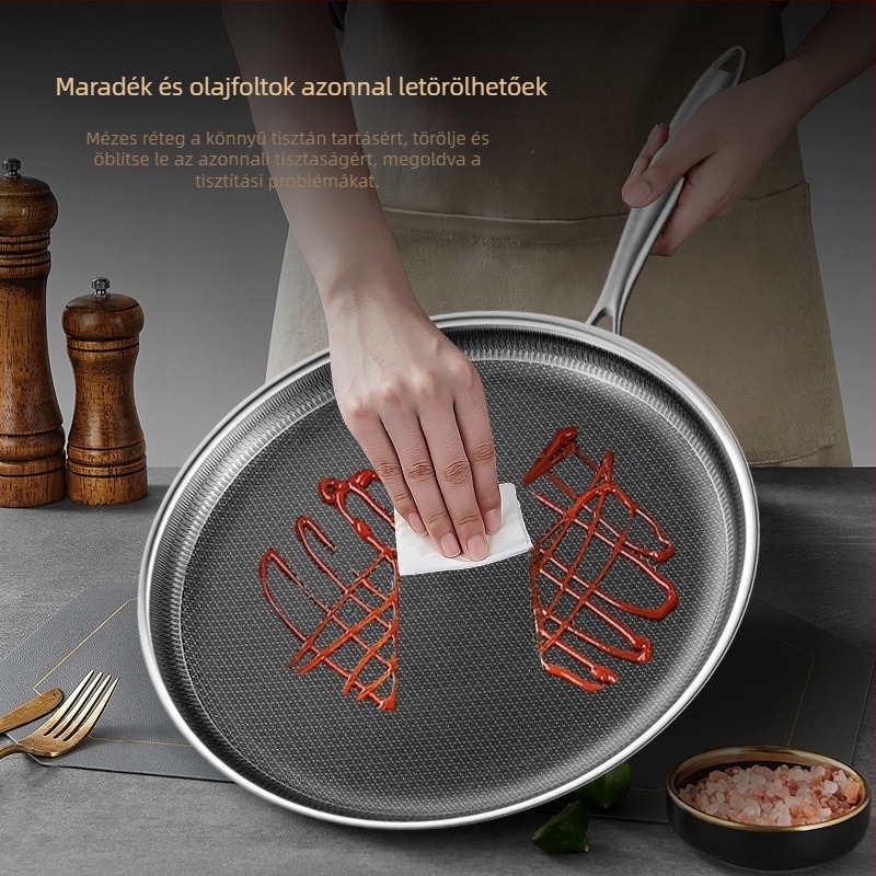 Serpenyő, 316 nem mágneses rozsdamentes acél, tapadásmentes, többszörös alsó réteg, mélység 2 cm, súly 1 kg