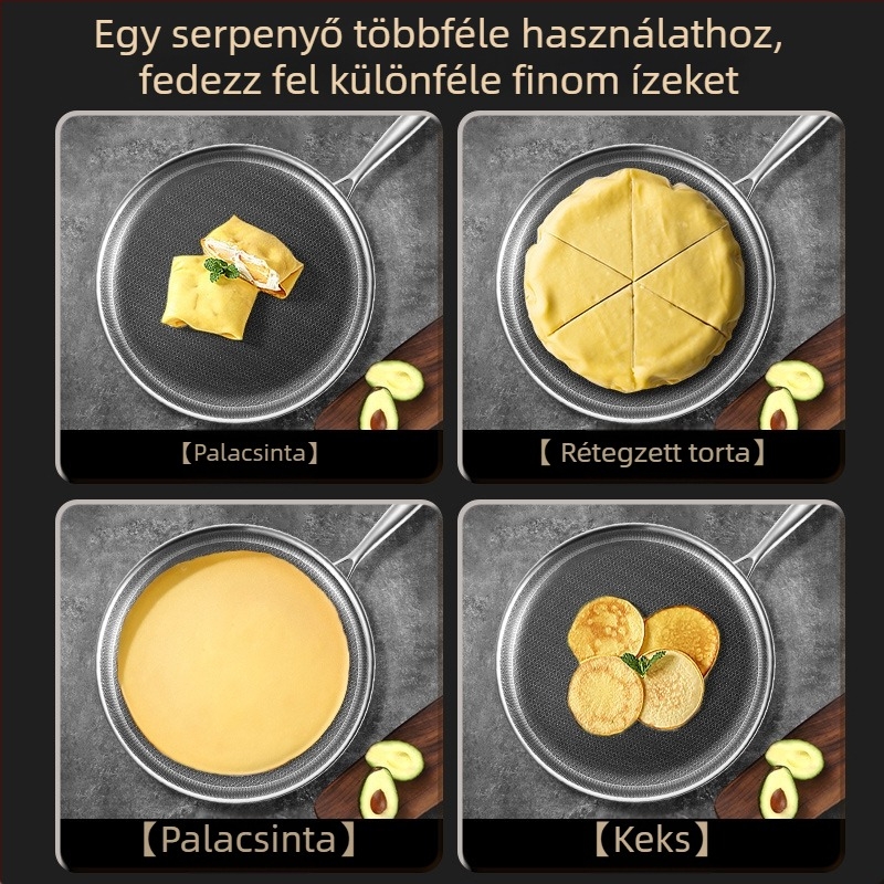 Serpenyő, 316 nem mágneses rozsdamentes acél, tapadásmentes, többszörös alsó réteg, mélység 2 cm, súly 1 kg