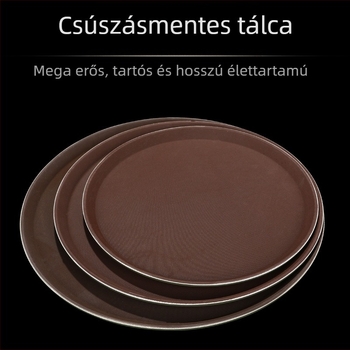 Műanyag kör alakú tál az étkezésekhez, modern és minimális stílus, nyomtatott logóval, mikrohullámú sütőhöz nem alkalmas, 2018-ban debütált.