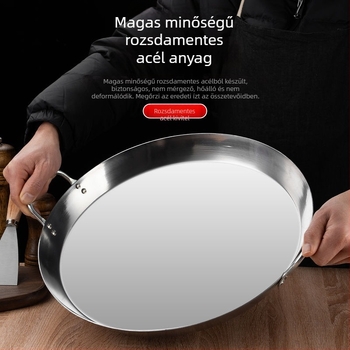 Rozsdamentes acél palacsintasütő, sík alj, két füllel, vastagított alj, indukciós és gáztűzhelyhez kompatibilis