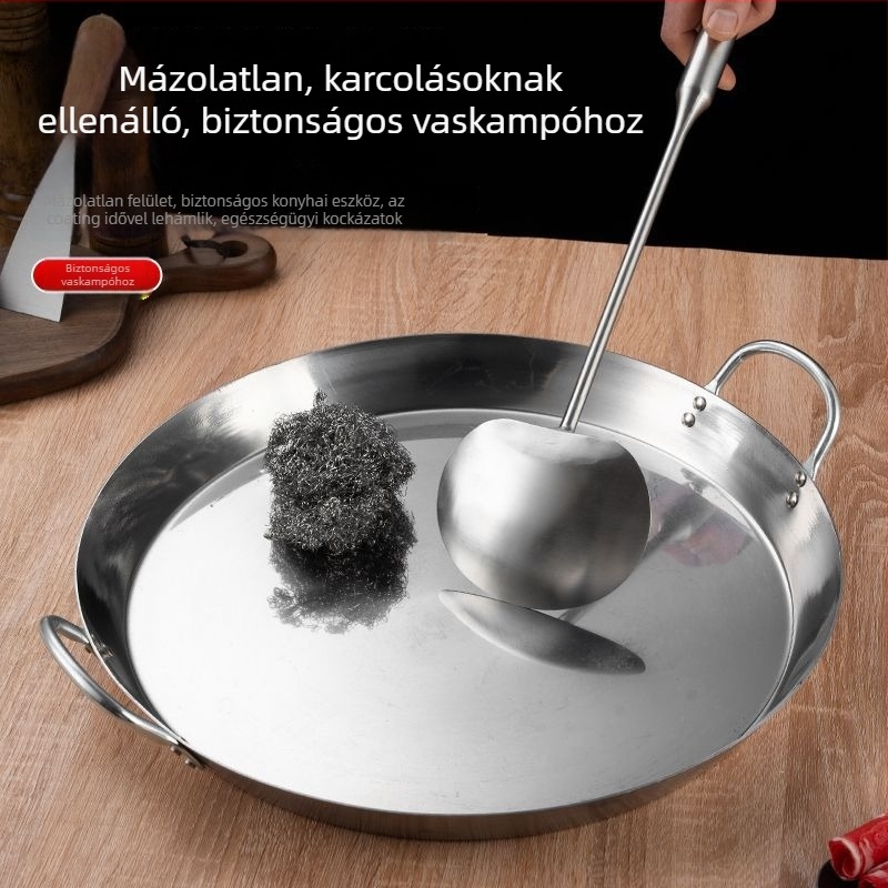 Rozsdamentes acél palacsintasütő, sík alj, két füllel, vastagított alj, indukciós és gáztűzhelyhez kompatibilis