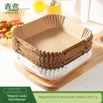 Négyzet alakú légsütő papír, szilikon-olajjal bevont sütőpapír, 40 g/m², olajfelszívó