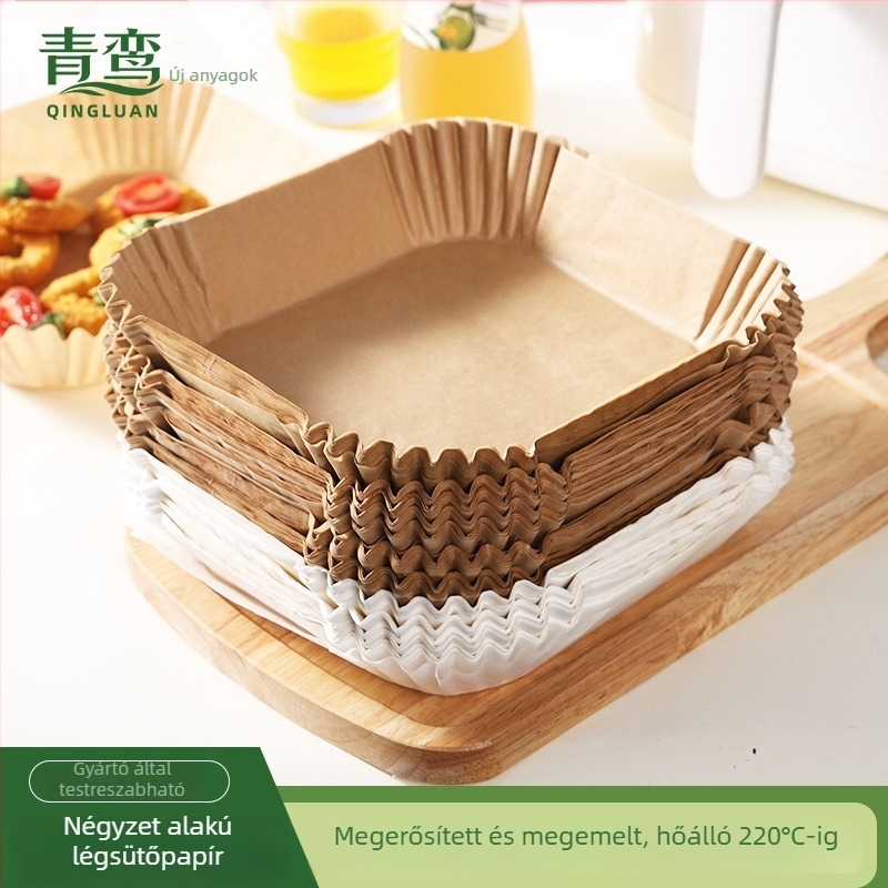 Négyzet alakú légsütő papír, szilikon-olajjal bevont sütőpapír, 40 g/m², olajfelszívó
