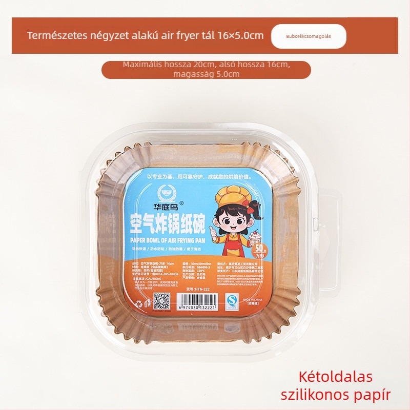 Négyzet alakú légsütő papír, szilikon-olajjal bevont sütőpapír, 40 g/m², olajfelszívó