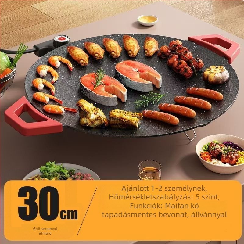 Maifan kővel ellátott többfunkciós elektromos grillpan – koreai stílusú dohányzás nélküli barbecue, kör alakú