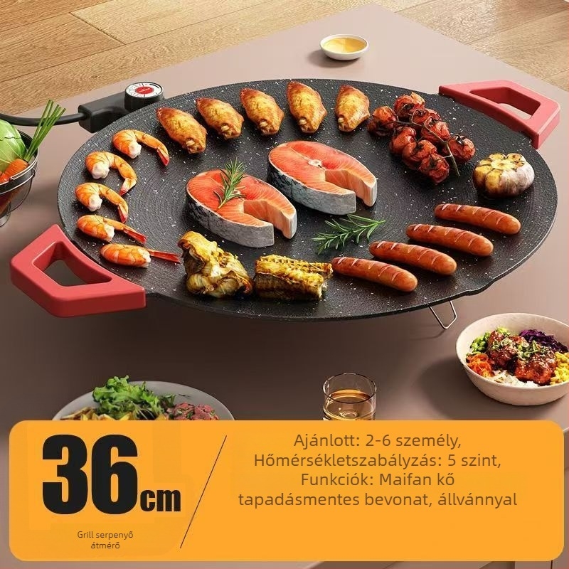 Maifan kővel ellátott többfunkciós elektromos grillpan – koreai stílusú dohányzás nélküli barbecue, kör alakú