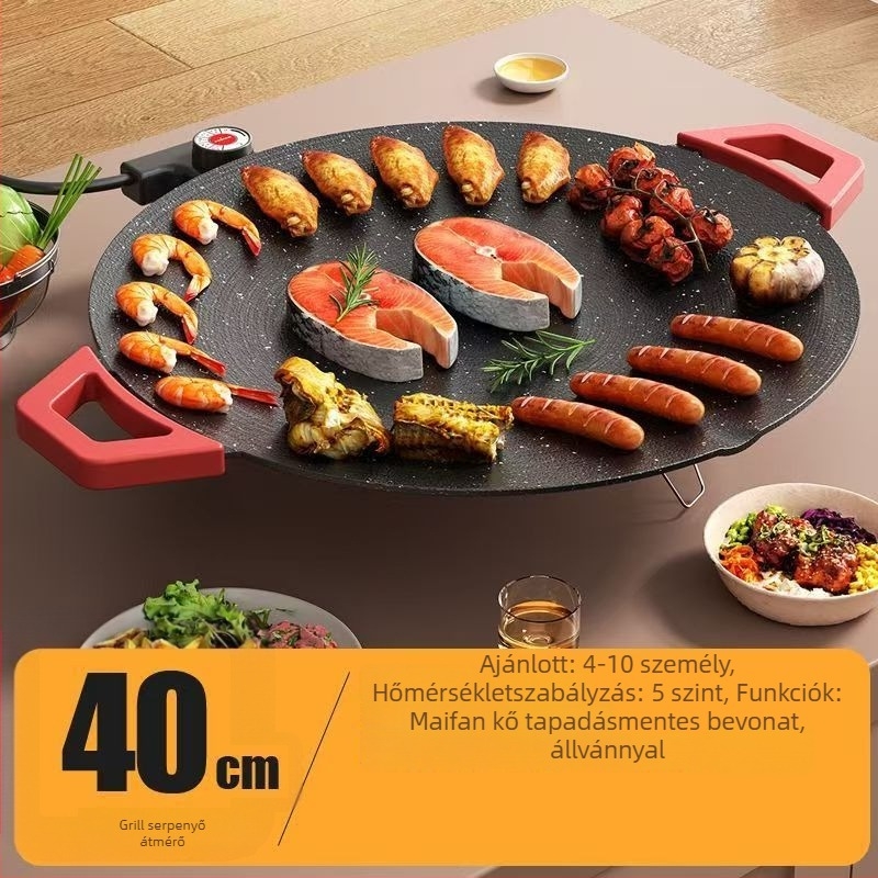Maifan kővel ellátott többfunkciós elektromos grillpan – koreai stílusú dohányzás nélküli barbecue, kör alakú
