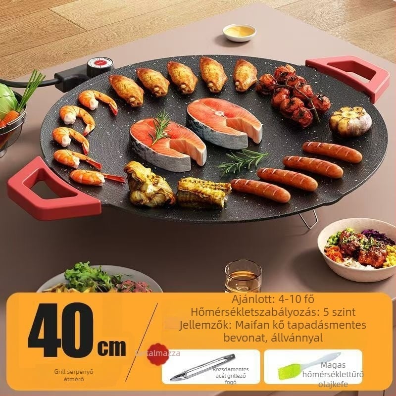 Maifan kővel ellátott többfunkciós elektromos grillpan – koreai stílusú dohányzás nélküli barbecue, kör alakú