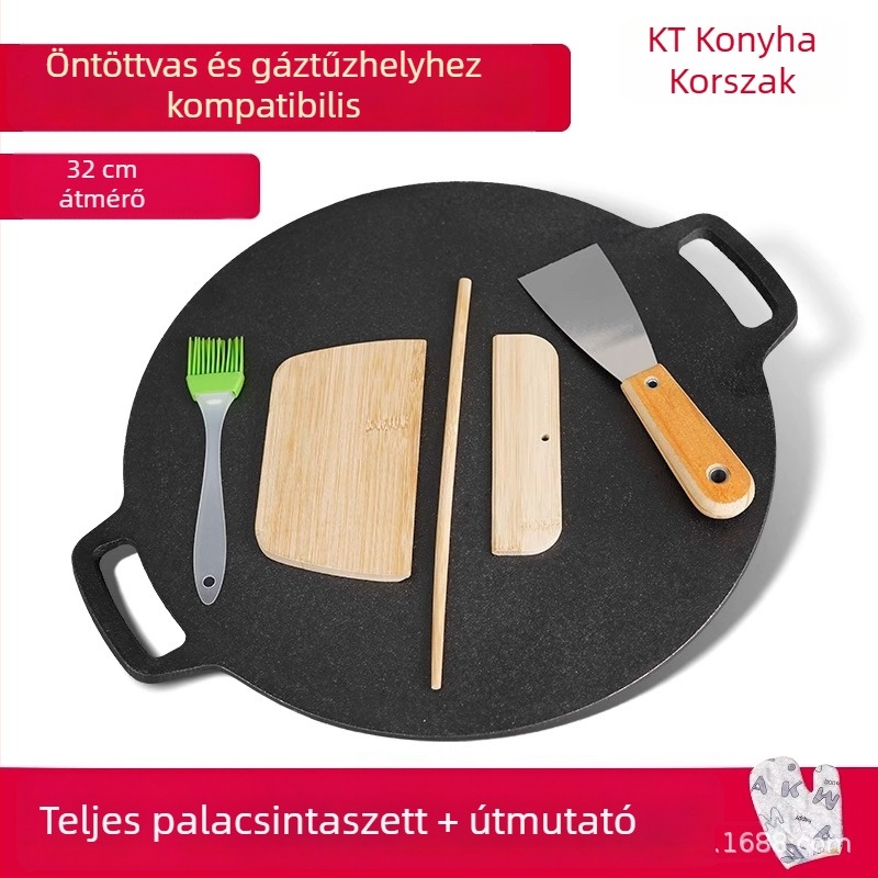 Öntöttvas palacsinta serpenyő - bevonat nélküli, egyetlen aljzattal, gáztűzhely és indukció kompatibilis
