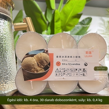 Füstmentes illatos gyertya, hengeres alakú, félig kézi és félig mechanikus feldolgozás, nyomtatott logóval