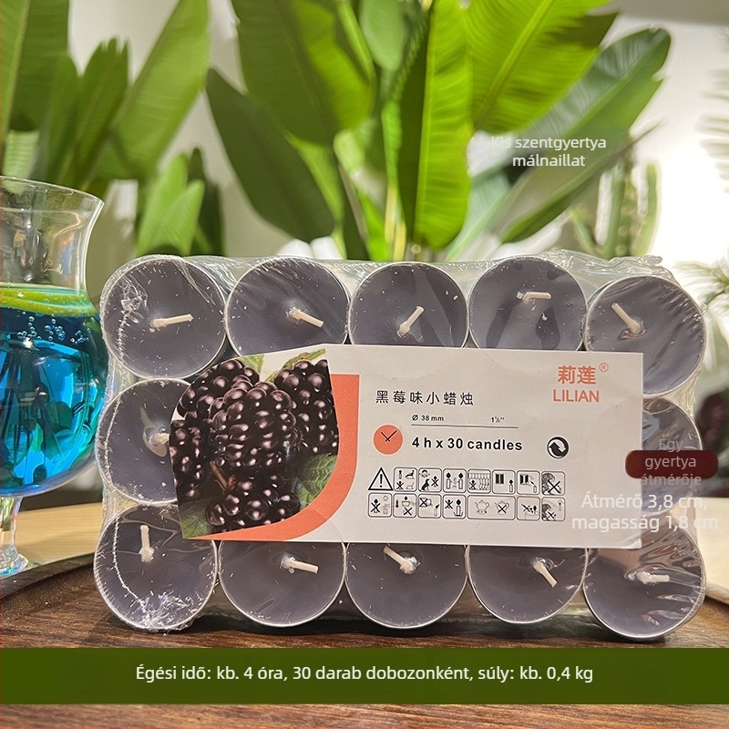 Füstmentes illatos gyertya, hengeres alakú, félig kézi és félig mechanikus feldolgozás, nyomtatott logóval