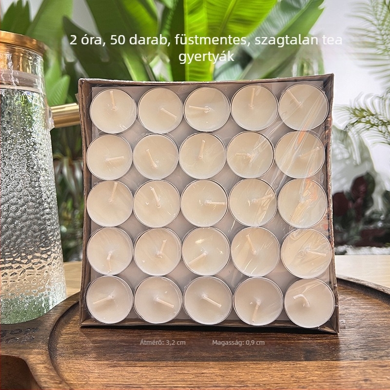 Füstmentes illatos gyertya, hengeres alakú, félig kézi és félig mechanikus feldolgozás, nyomtatott logóval