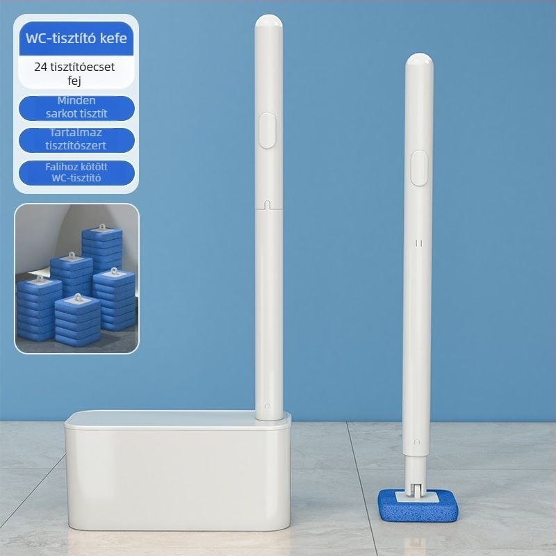 Egyszer használatos WC-kefés készlet falra szerelhető tartóval a fürdőszobához, nehezen hozzáférhető sarkok tisztítása, műanyagból