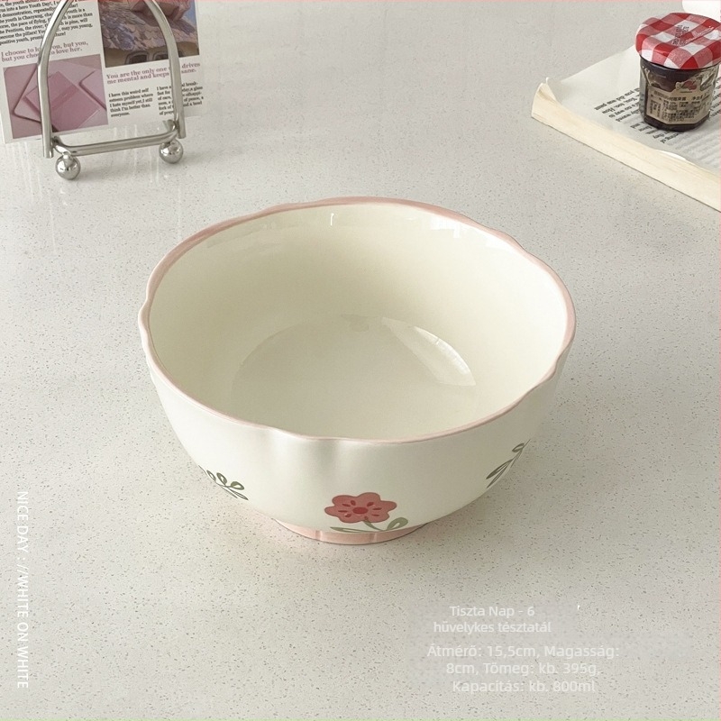Porcelán desszerttál, kör alakú, virágmintás, koreai stílusú, alsó glazúrral.