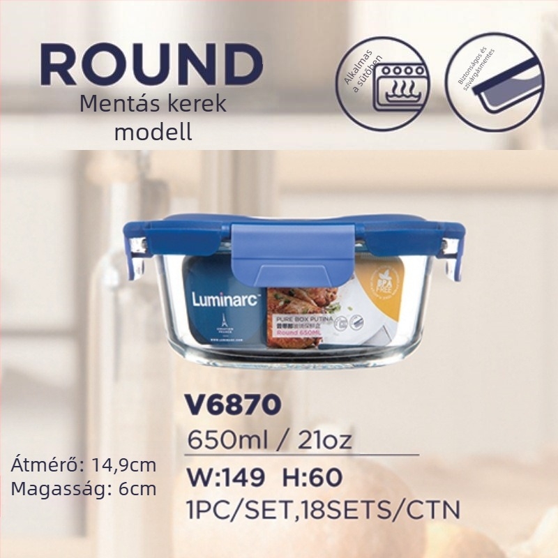 LOMEYA üveges ebédes doboz mikrohullámú sütő-barát, légmentesen záródó, téglalap alakú, 800-1000 ml