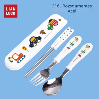 316 rozsdamentes acél gyerekeknek szánt evőeszköz készlet – pálcikák, kanál és villa, hordozható, égésvédő, iskola számára
