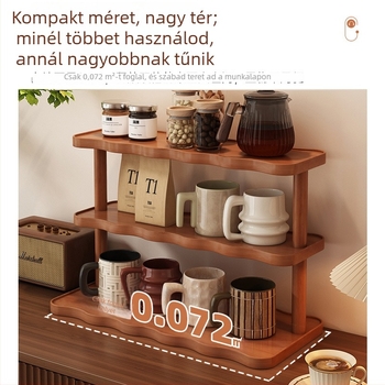 3‑rétegű pohártartó tároló, asztalra, nappaliba és a konyhába, Nanzhu anyag, porálló, leválasztható