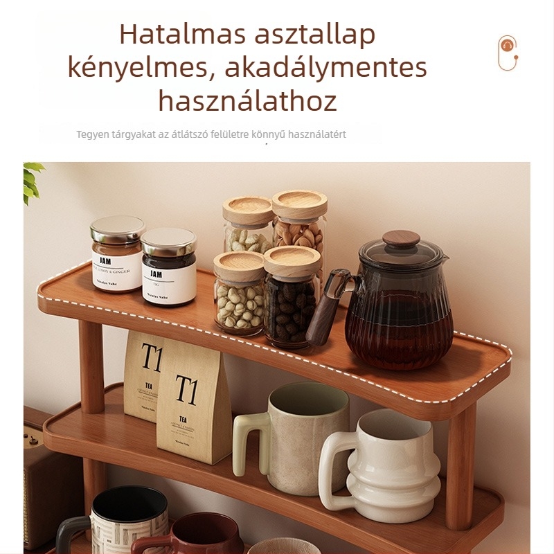 3‑rétegű pohártartó tároló, asztalra, nappaliba és a konyhába, Nanzhu anyag, porálló, leválasztható