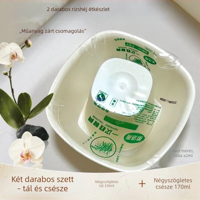 Rizshéj étkészlet, egyszer használatos, biológiailag lebomló, vastagított és strapabíró, találkozókra, kempingezésre és éttermekbe