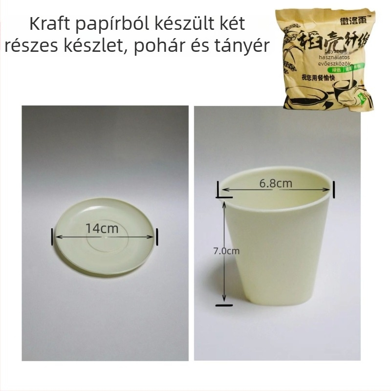 Rizshéj étkészlet, egyszer használatos, biológiailag lebomló, vastagított és strapabíró, találkozókra, kempingezésre és éttermekbe